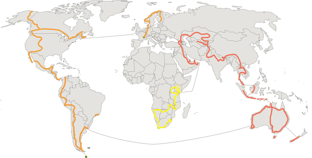 Mapa del mundo con el trazado de su expedición